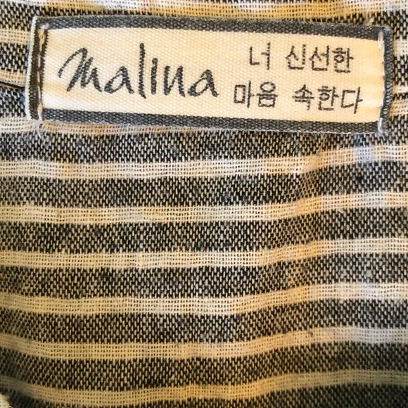 Malina | Gray and white striped shirt sleeved blouse with trim detail - Picture 6 of 11